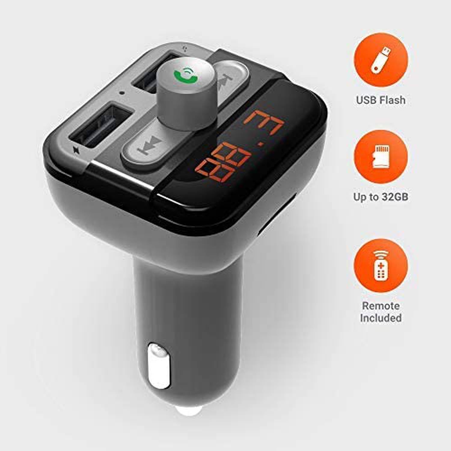 Bluetooth FM Transmitter FMBT17 Micro SD Card Slot & Microphone - Black JAZEERATALAHLAM