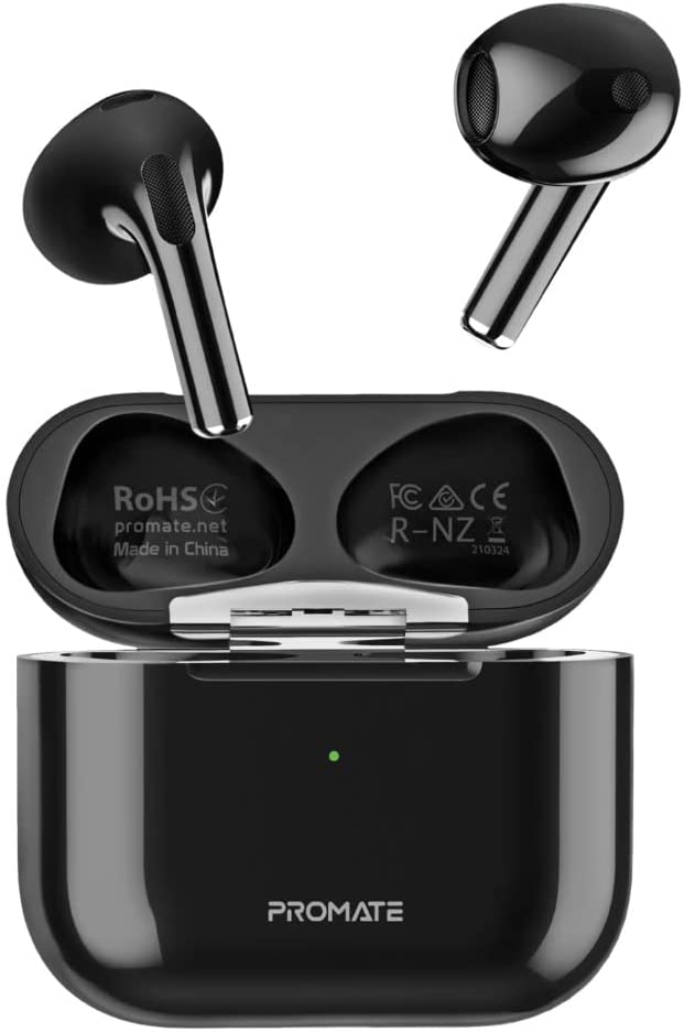 Promate True Wireless Earbuds High Fidelity In Ear Bluetooth v5.0 Earphones with Built in Mic 25H Playback Time Touch Controls Auto Pairing and