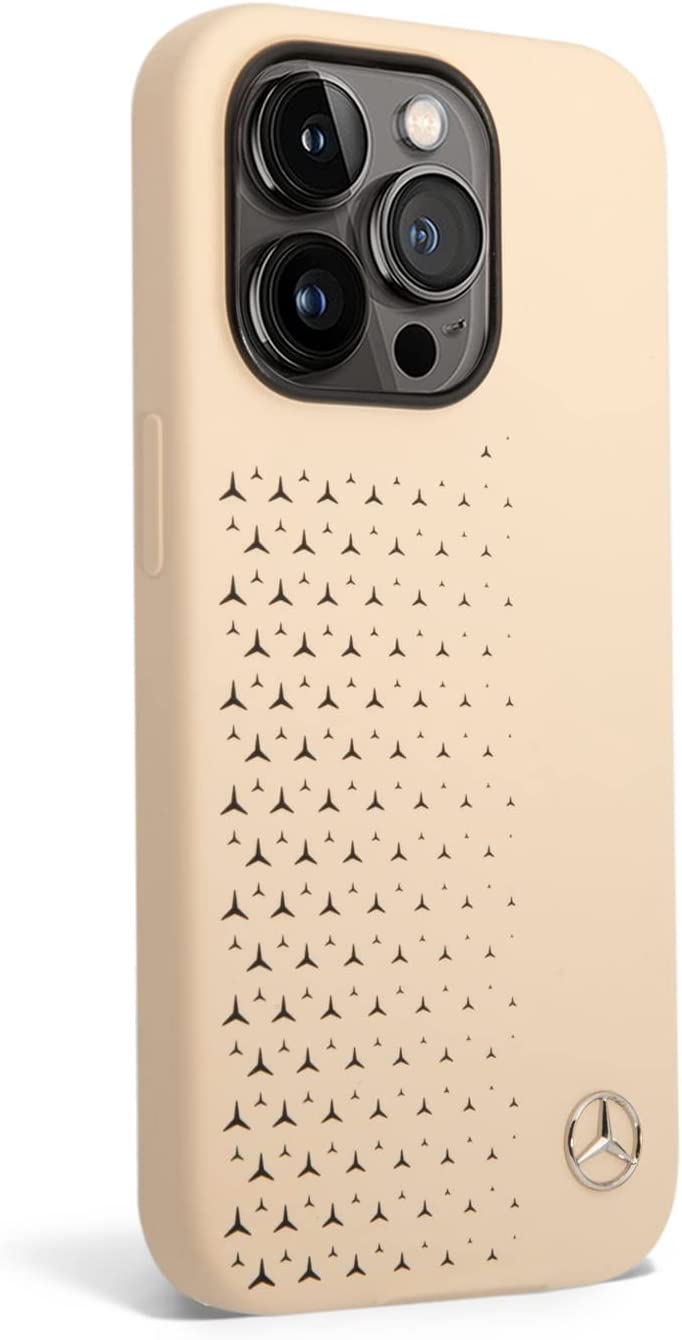 CG MOBILE Mercedes-Benz Liquid Silicone Case With Gradient Star Horizontal Pattern, Compatible w/iPhone 14 Pro Max (6.7"), Protective Cover, Shockproof, Wireless Charger Compatibility - Beige JAZEERATALAHLAM