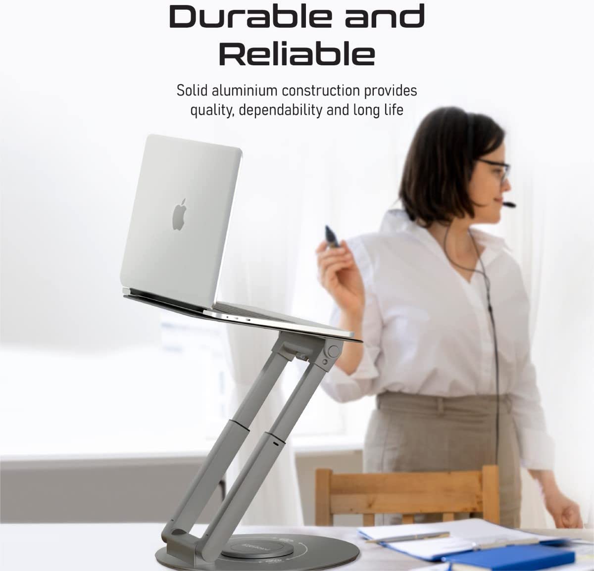 Promate Laptop Stand, Adjustable Sit to Stand Aluminum Laptop Riser with Anti-Slip Pads, 360-Degree Rotation, Heat Dissipation, Extendable Height and Portability for MacBook Pro, DeskMate-6 JAZEERATALAHLAM