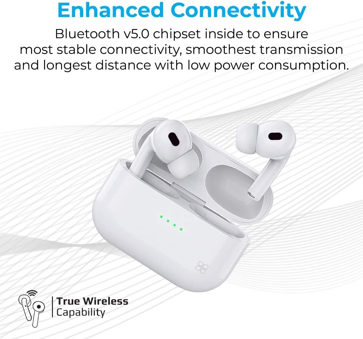 Promate True Wireless Earbuds, Advanced Bluetooth 5.0 Ergonomic Headphones with Mic, 16-Hour Playtime, 240mah Charging Case, Auto-Pairing and Smart-Touch-Control For iPhone 12 Pro/12 Pro Max - White JAZEERATALAHLAM