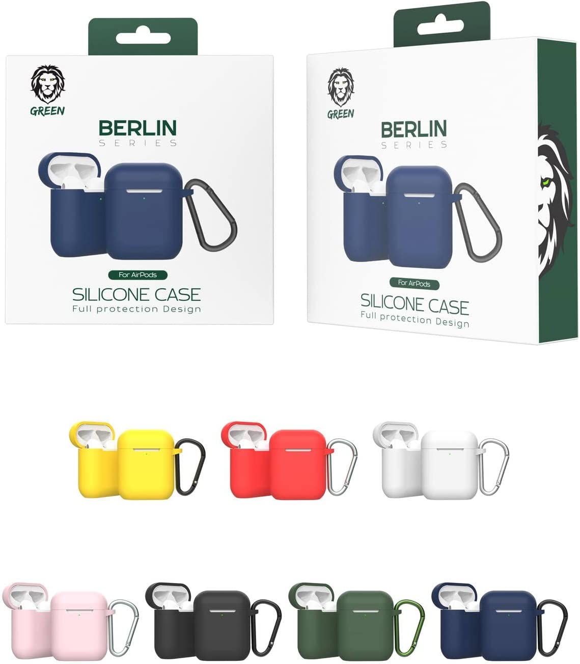 Green Lion Berlin Series Silicone Case with Anti-Lost Ring, Scratch Resistant, Shock Absorption & Drop Protection Cover Compatible for AirPods 1/2 - White JAZEERATALAHLAM