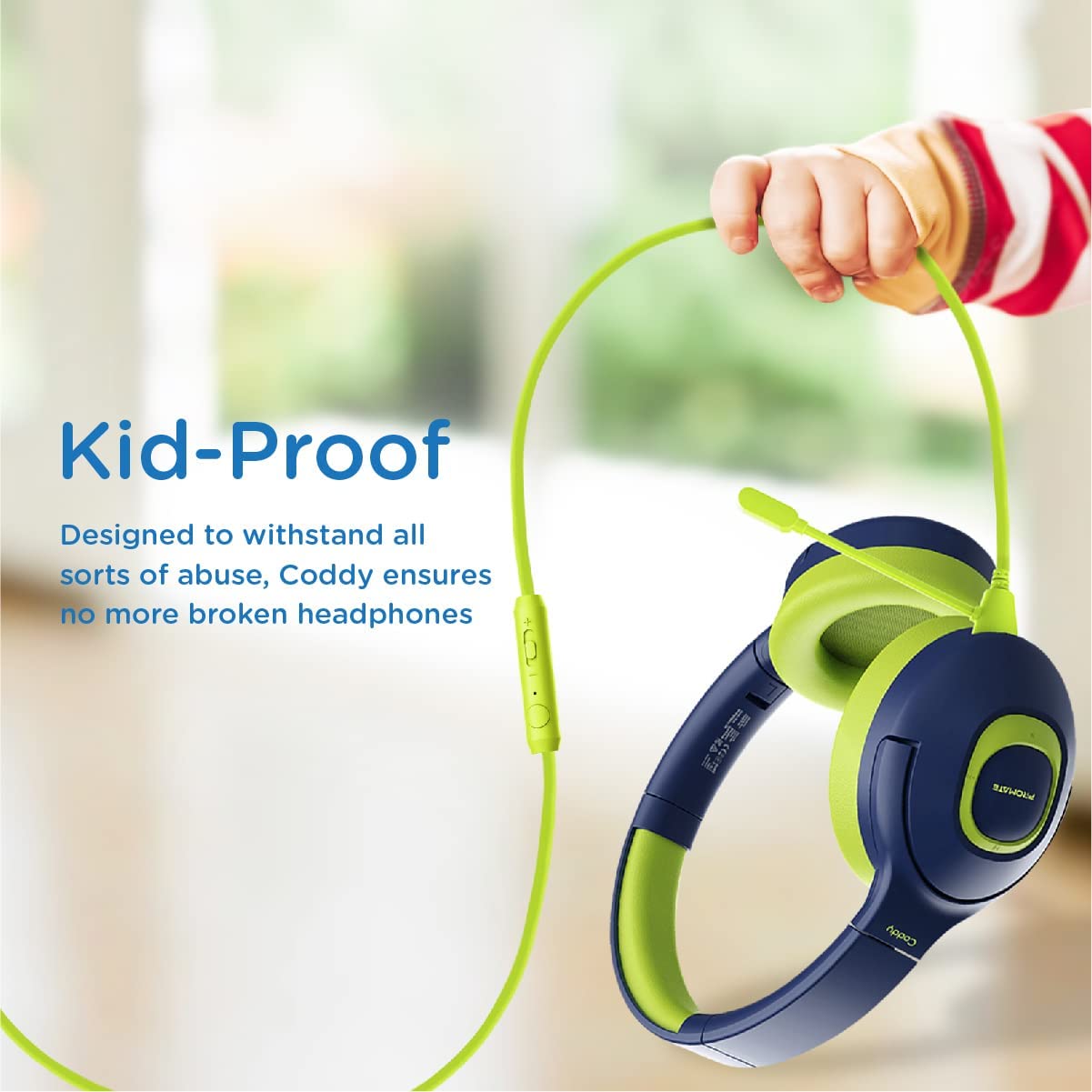 Promate Kids Wireless Headphones, Hi-Definition On-Ear Wired/Wireless Foldable Headset with Adjustable Safe Volume Limit 85dB to 93dB, AUX Share-Port, Built-In Dual Mic and 20H Playtime, Coddy JAZEERATALAHLAM