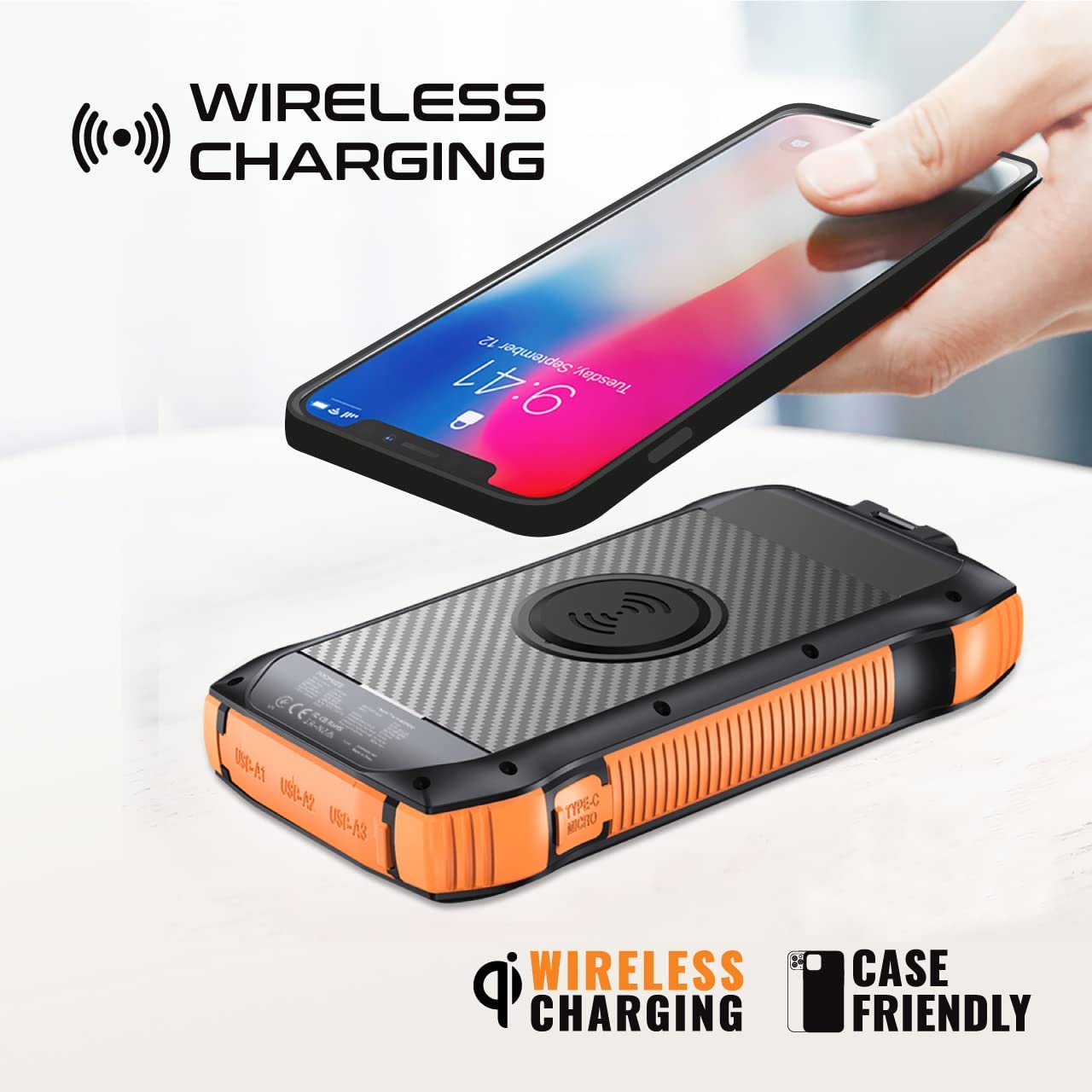 Promate 20000mAh Power Bank, Solar Powered Portable Charger with Wireless Charging, USB-C Power Delivery Port, QC 3.0 Port, 5V/3A USB Ports, IP66 Protection and LED Light, SolarTank-20PDQi JAZEERATALAHLAM