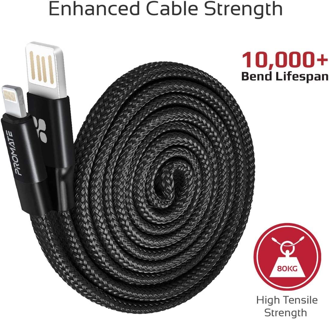 Promate Auto-Rolling Lightning Cable, Durable Aluminium Alloy Auto-Rolling Reversible USB-A to Lighting Cable with 2A Fast Charge and Sync 1.2m Cord for All Apple Lightning Devices, Coiline-i (Gold) JAZEERATALAHLAM