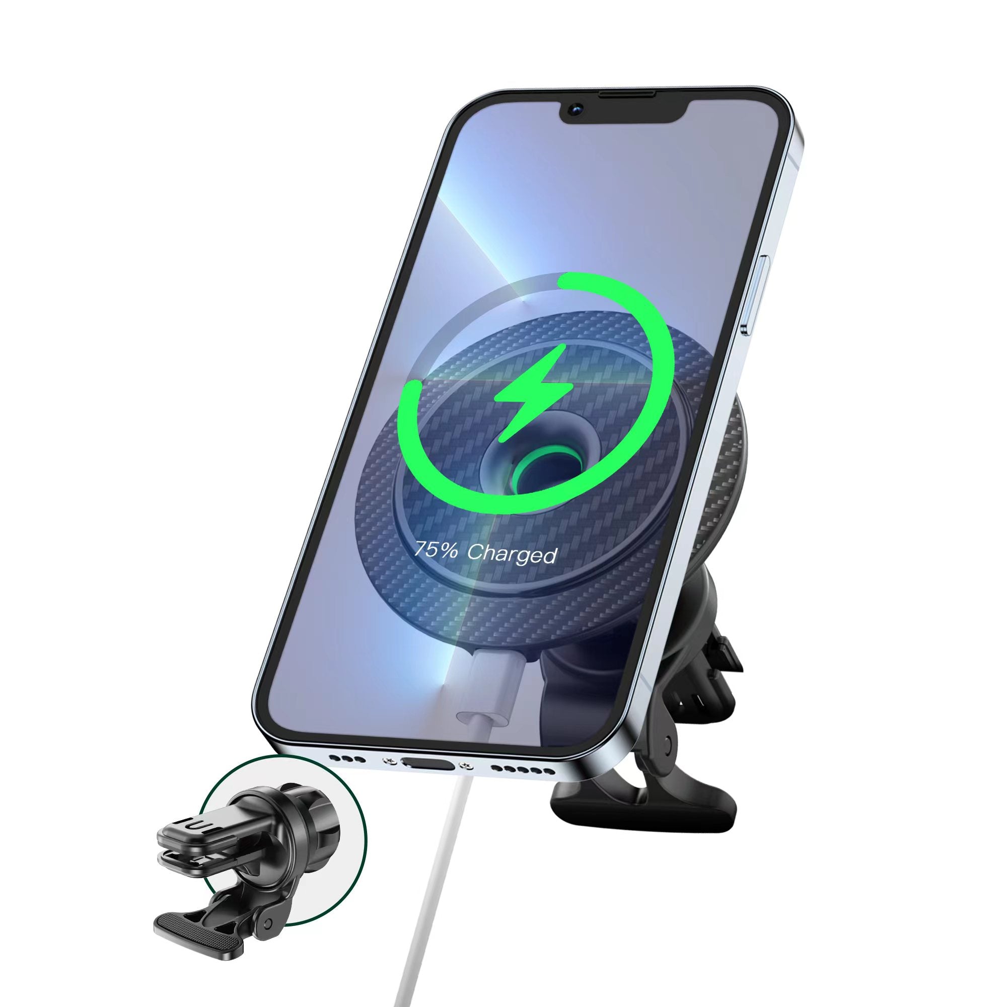 Green Lion Carbon Fiber Magnetic Wireless Car Charger 15W – Black JAZEERATALAHLAM