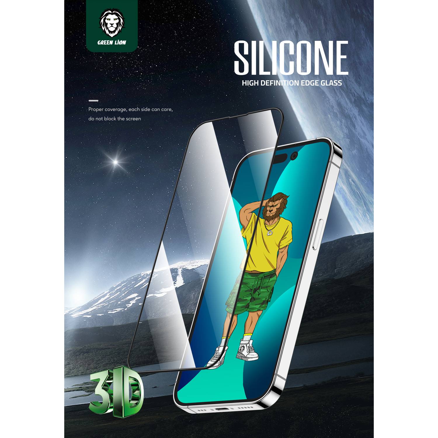 Green 3D Silicone HD Glass Screen Protector Compatible with iPhone 14 Pro - Clear JAZEERATALAHLAM