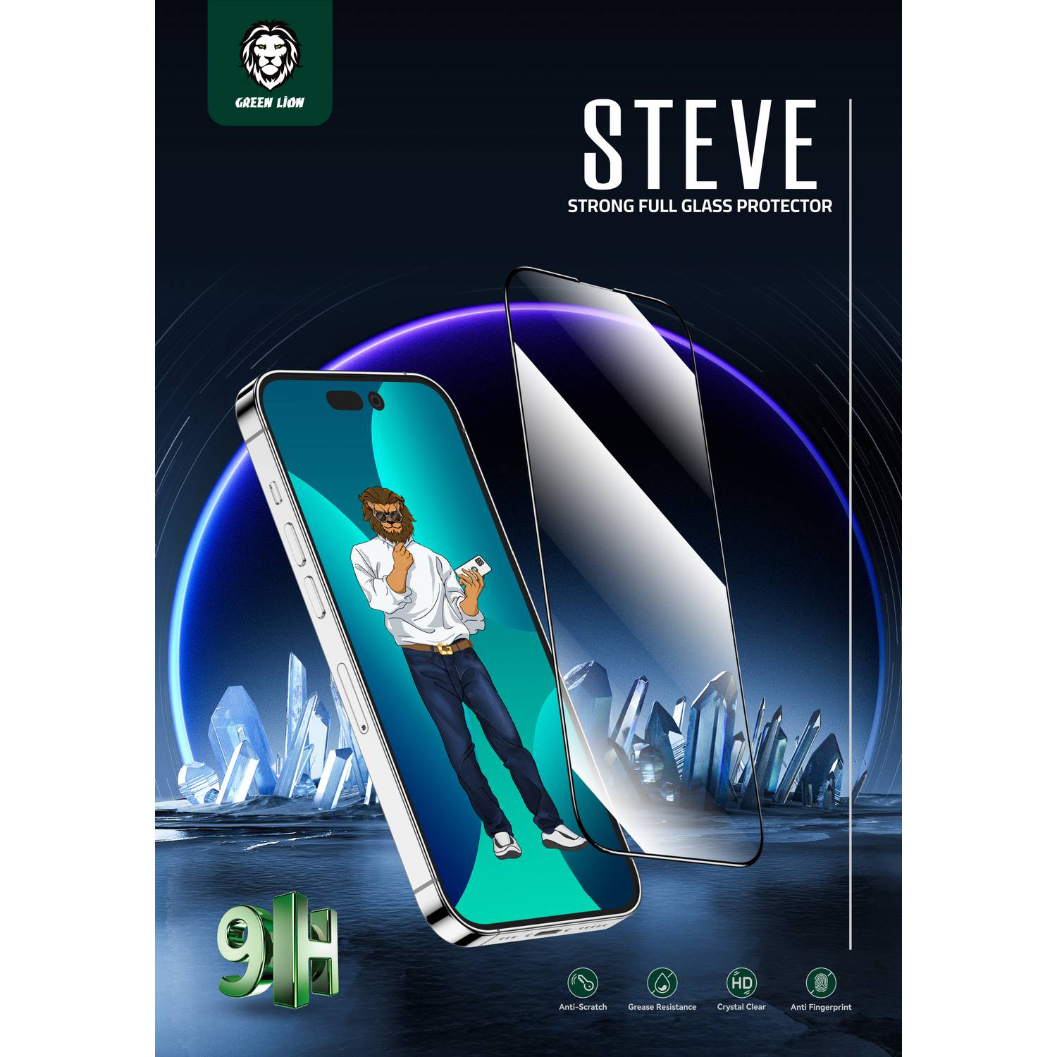 Green 9H Steve Glass Strong Full Screen Protector iPhone 14 Pro Max Compatibility - Clear JAZEERATALAHLAM