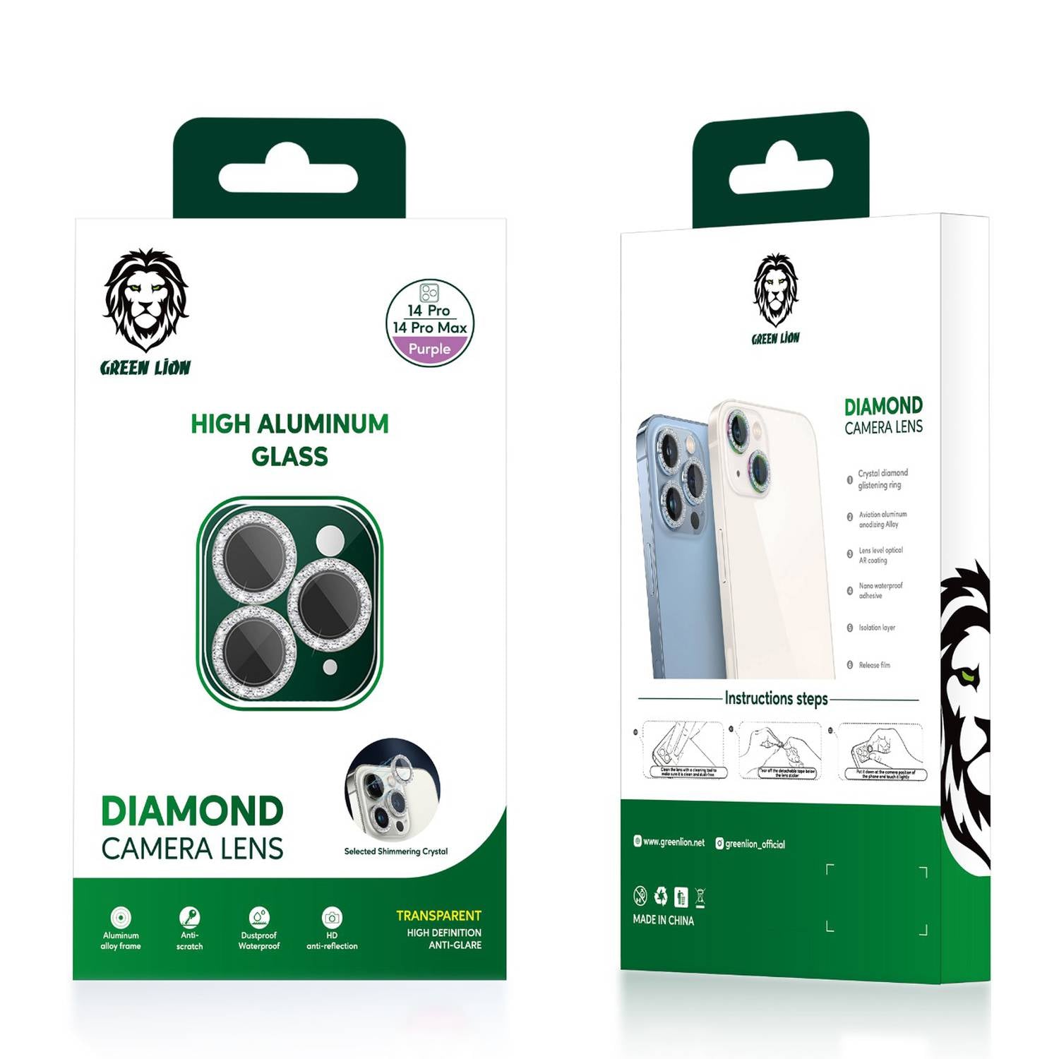 Green Lion Diamond Camera Lens Compatible with iPhone 14 Pro Max/14 Pro - Black JAZEERATALAHLAM