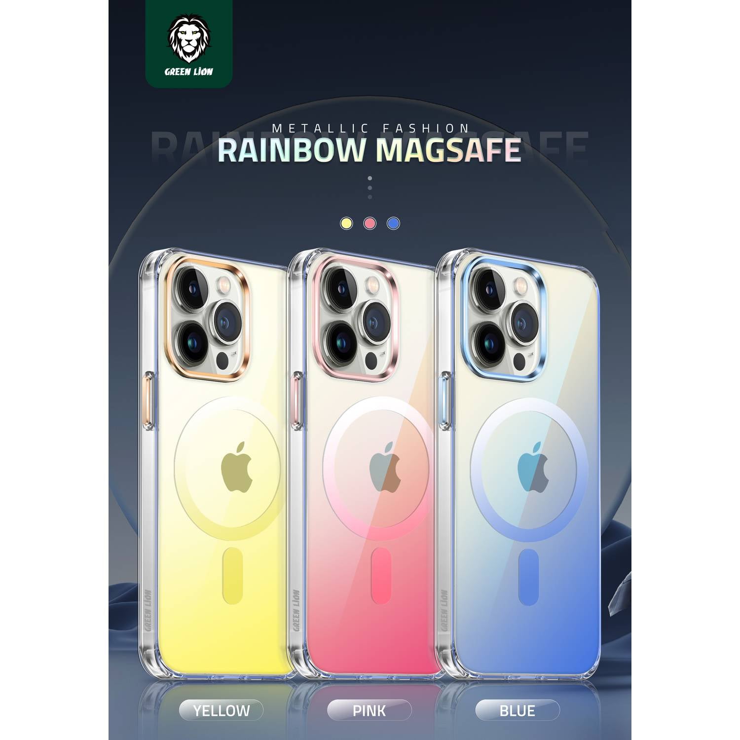 Green Lion Rainbow Magsafe for iPhone 14 Pro , magnetic and metal suction, High transparent - Blue JAZEERATALAHLAM