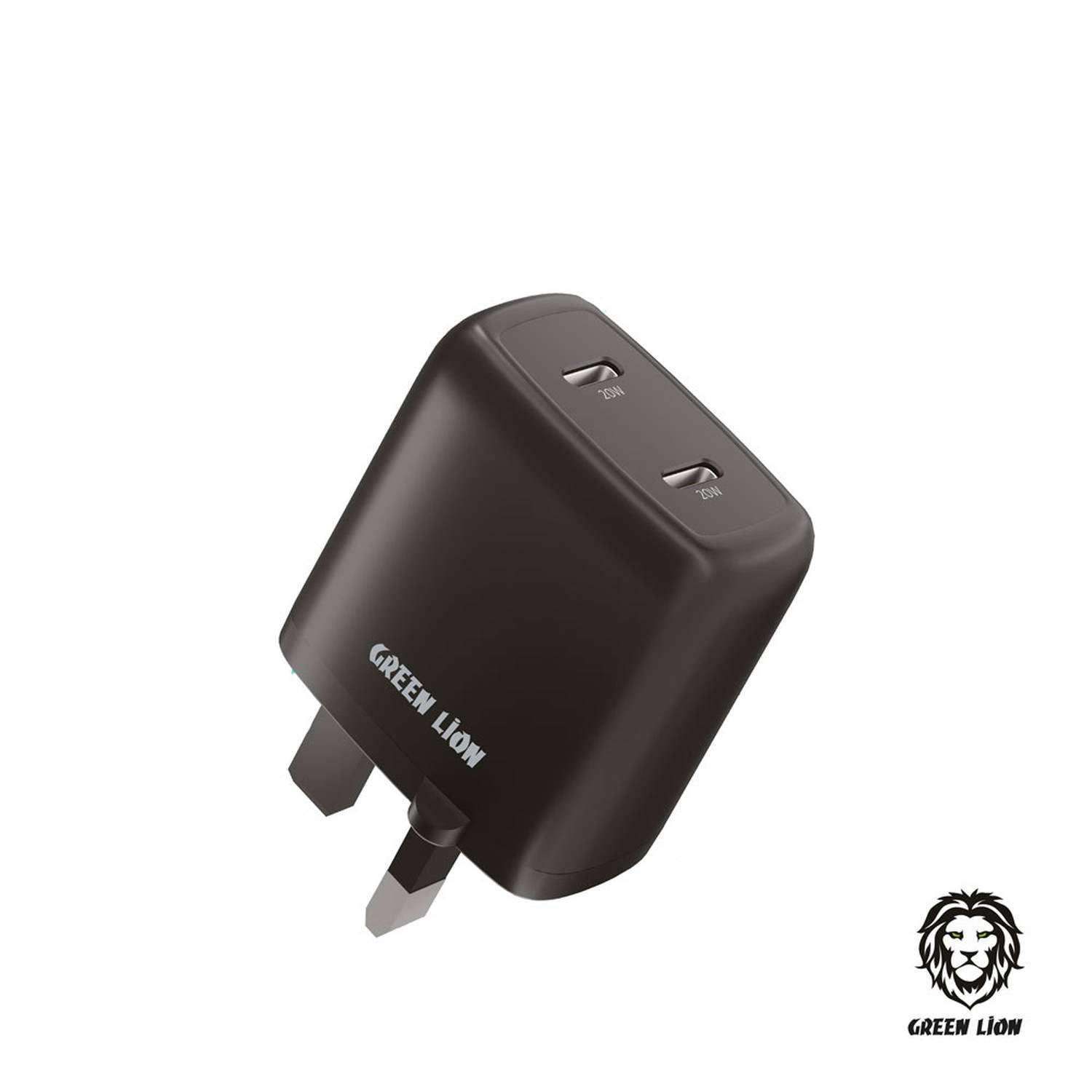 Green Lion Dual Port USB-C Wall Charger 40W UK – Black JAZEERATALAHLAM