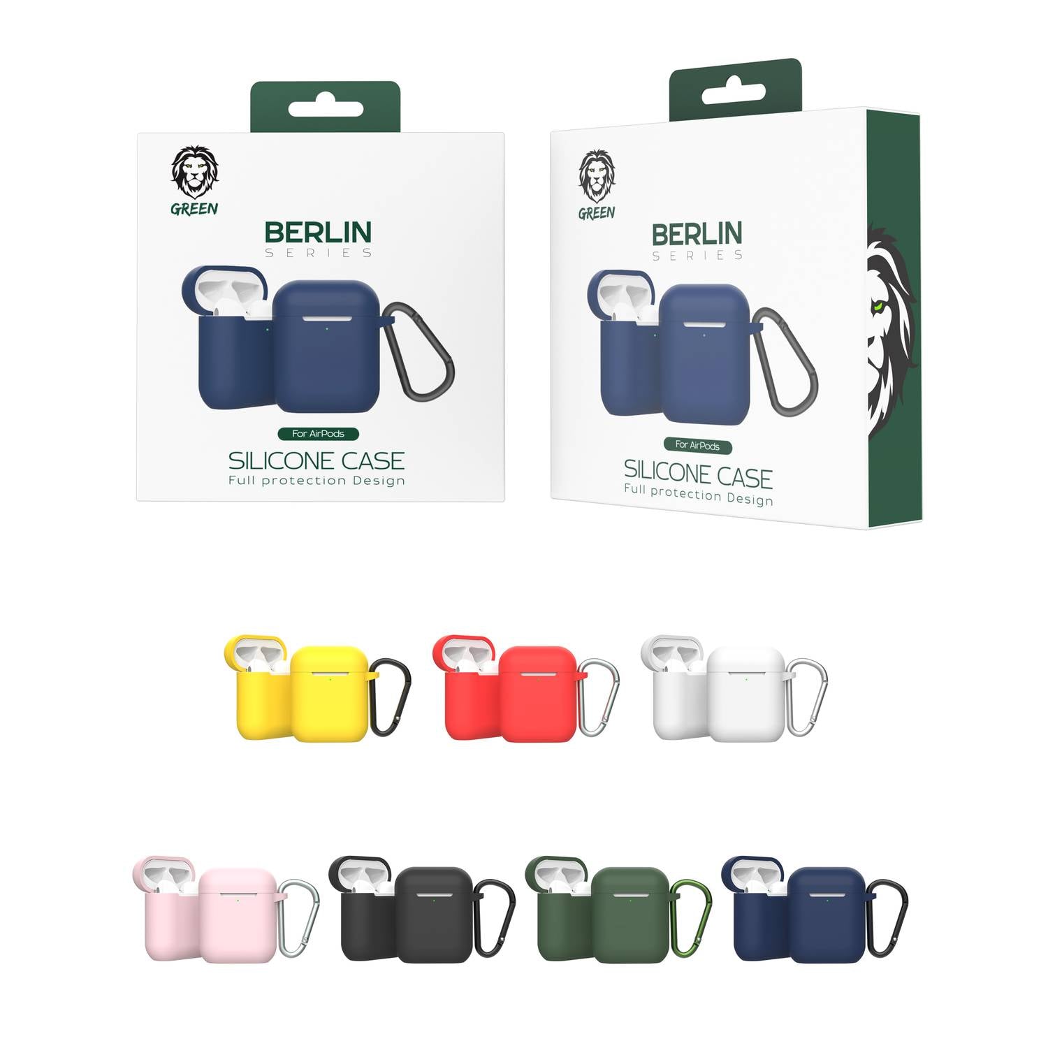 Green Lion Berlin Series Silicone Case with Anti-Lost Ring, Scratch Resistant, Shock Absorption & Drop Protection Cover Compatible for AirPods 1/2 - Green JAZEERATALAHLAM