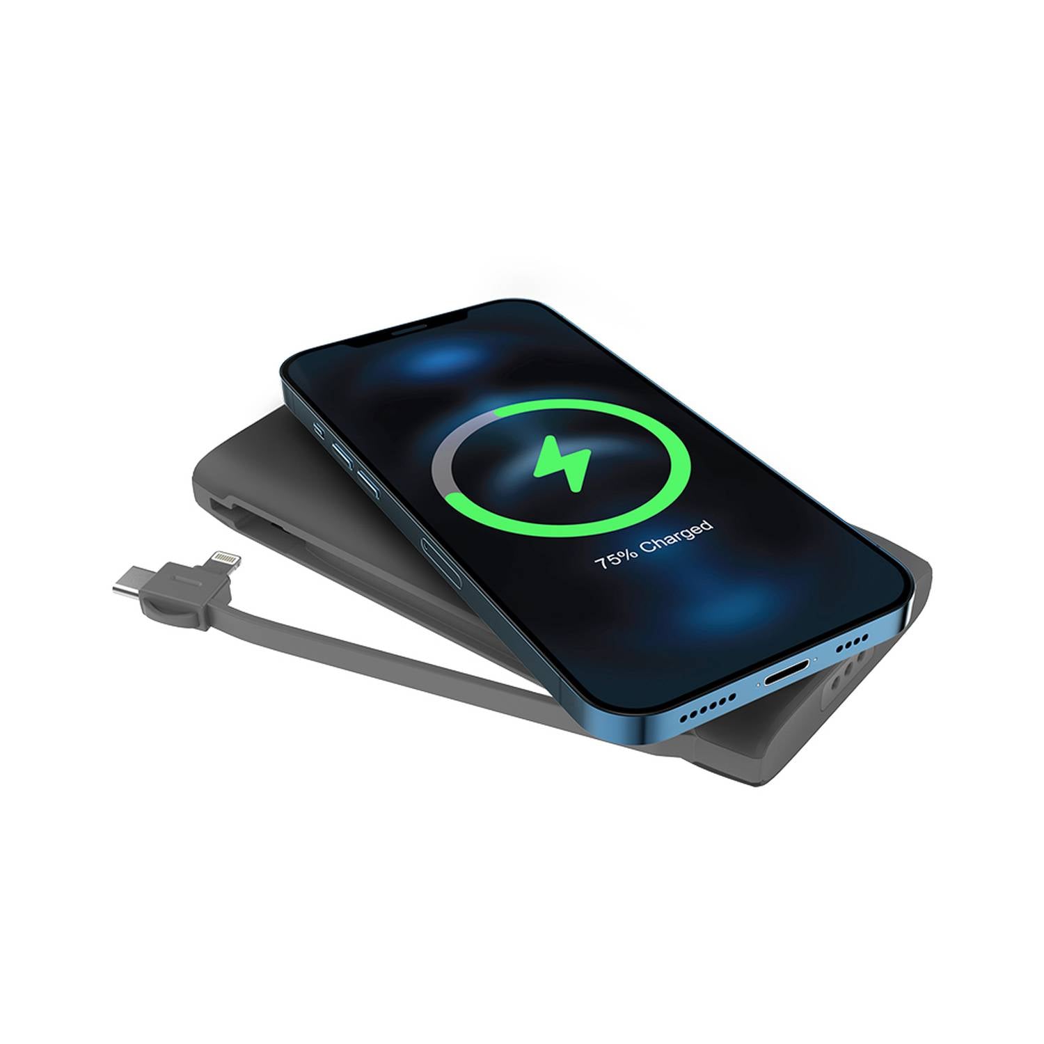 Powerology 4 in 1 Wireless Power Bank Station 10000mAh with Built-In Cable ( Lightning & Type-C ) PD 20W - Black JAZEERATALAHLAM