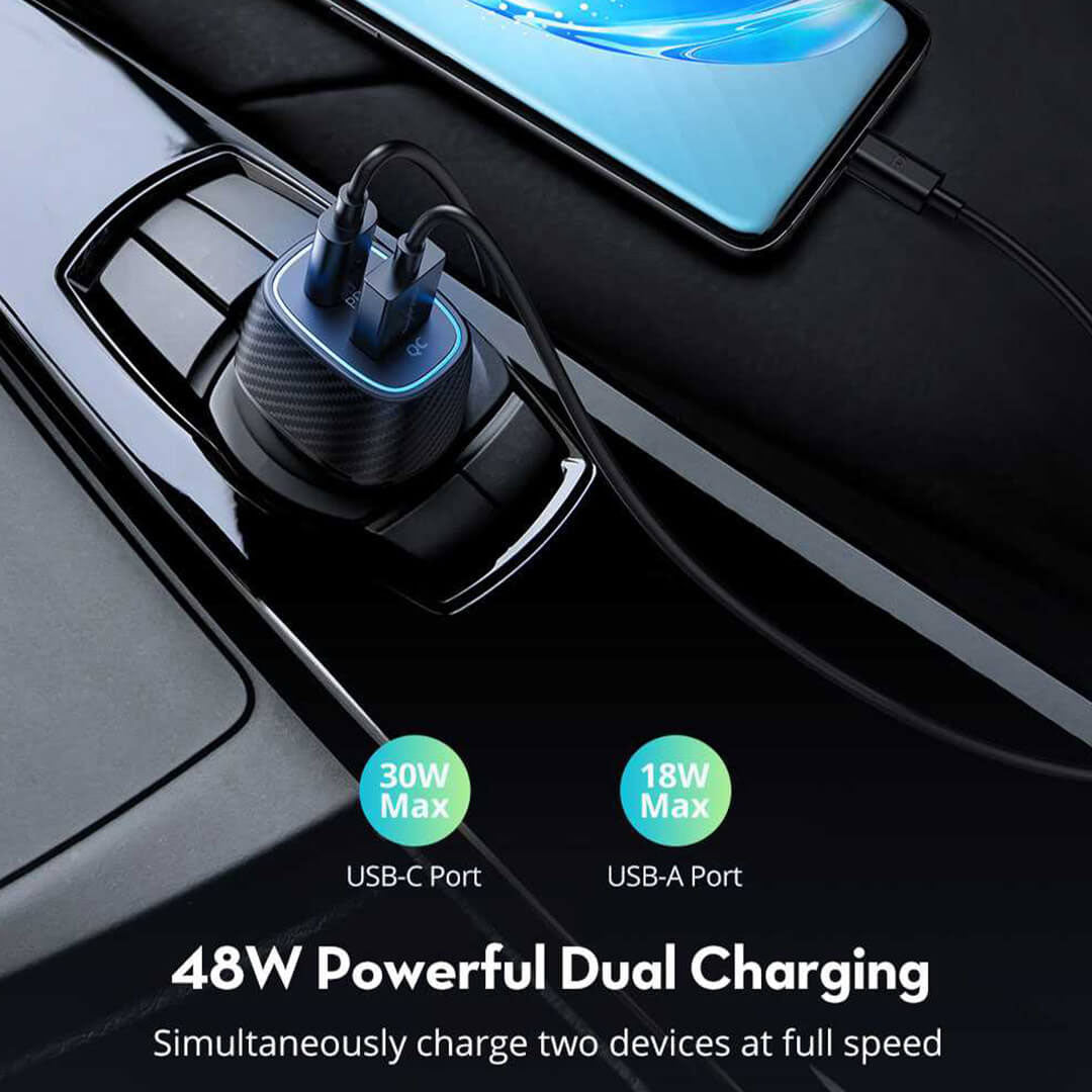 RAVPower PD Pioneer 48W 2-Port USB Car Charger  – Black JAZEERATALAHLAM